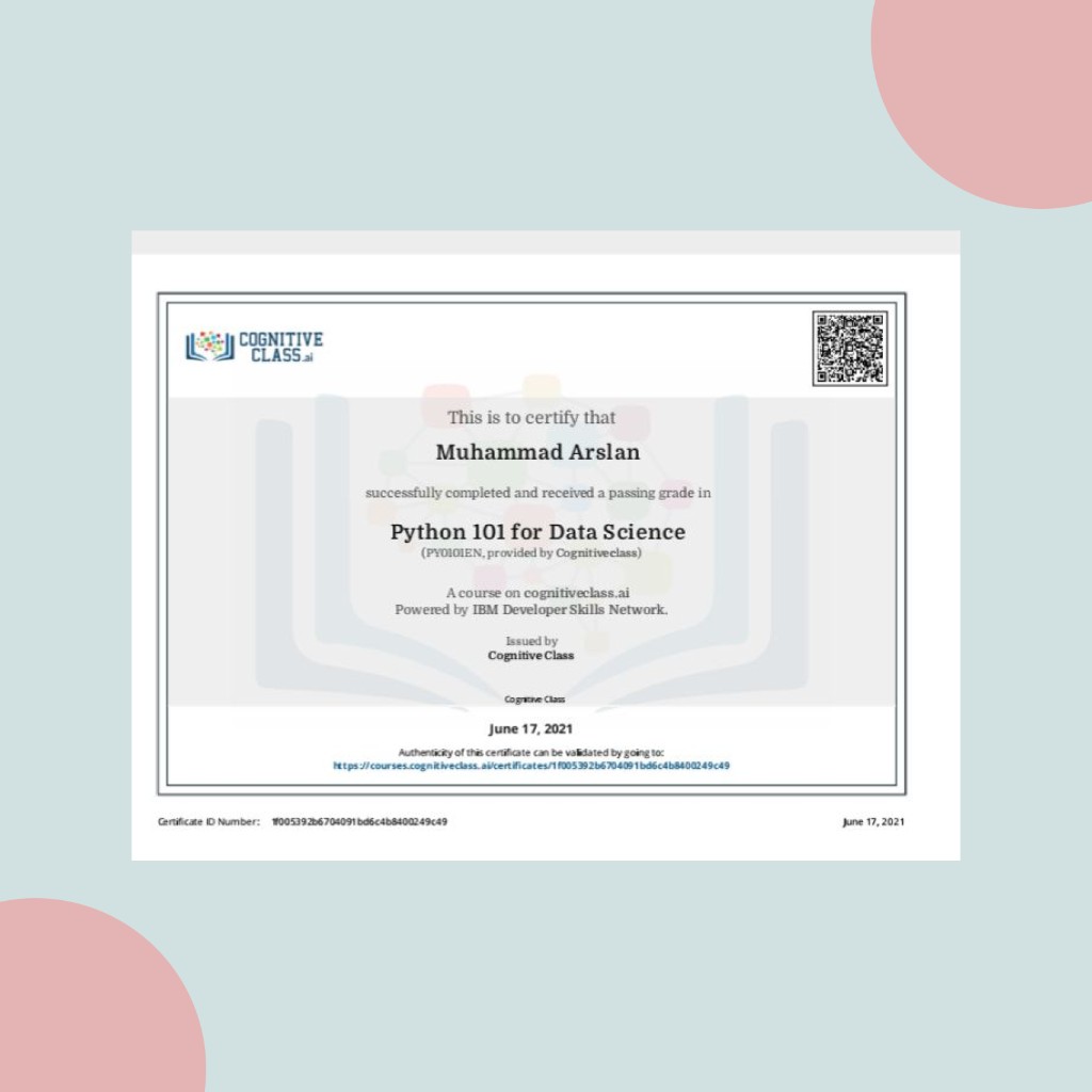 Certificate: Python 101 for Data Science (IBM Cognitive Class)